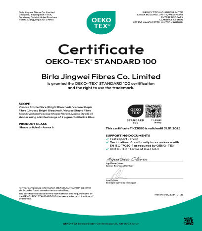 BJFC, China OekoTex 100 Certificate Jan'2025