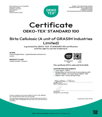 Grasim BC, Kharach OekoTex 100 Certificate Apr'2025